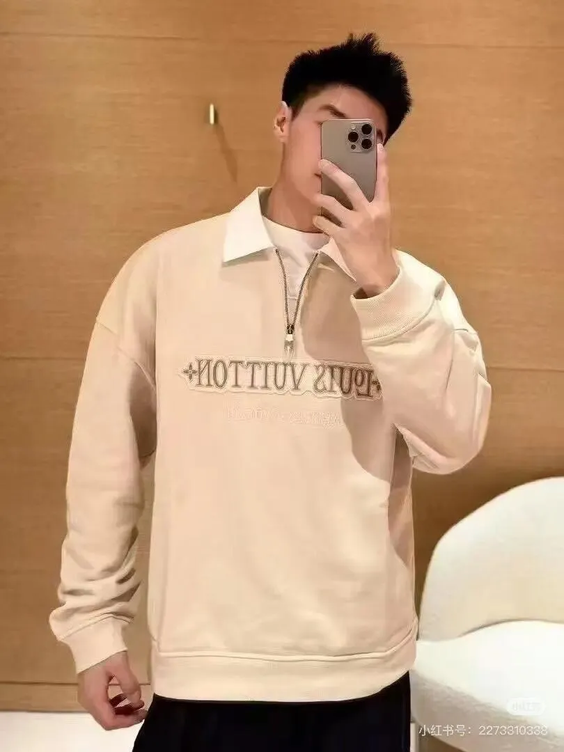 Louis Vuitton/Louis Vuitton 25Fw letter embroidered white lapel half-zip sweatshirt